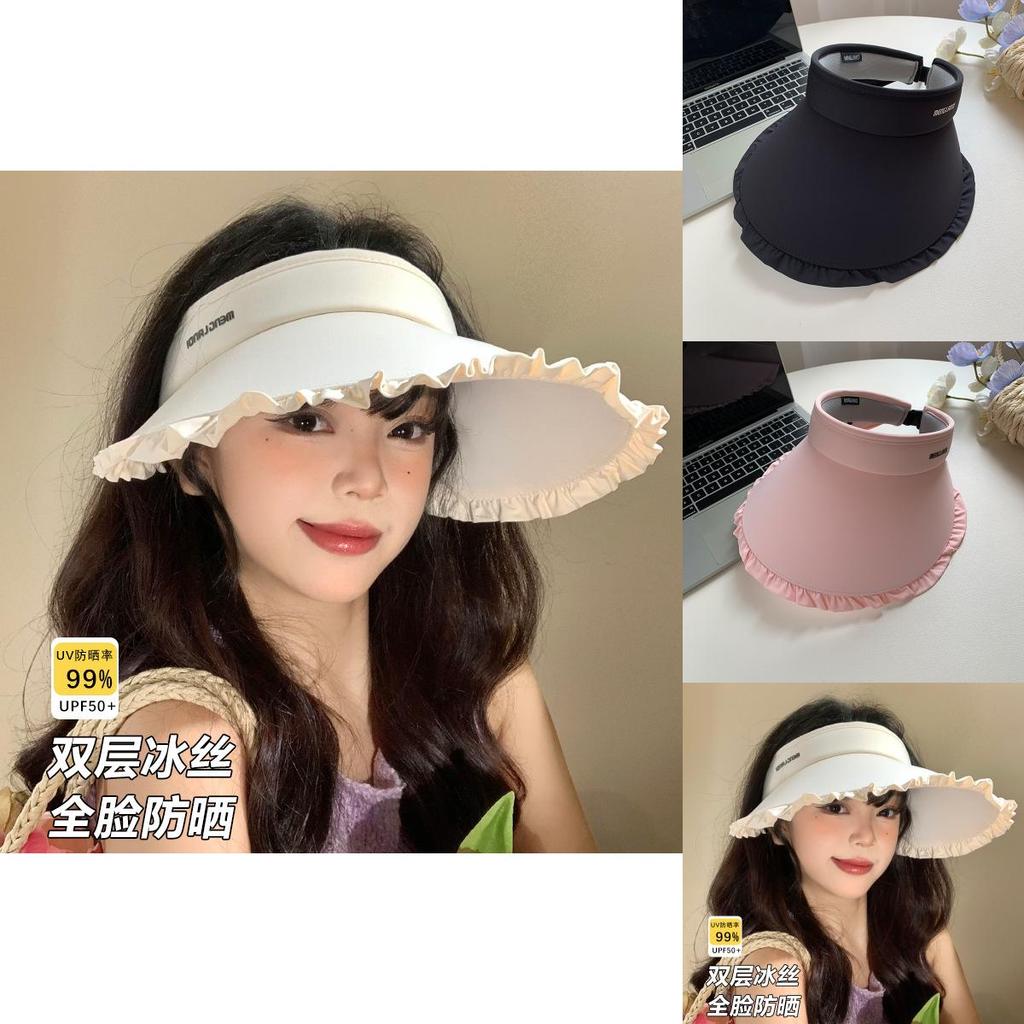 Summer Ice Silk Sun Hat For Women With Wide Brim Uv Protection And Foldable Design In Elegant Beige
