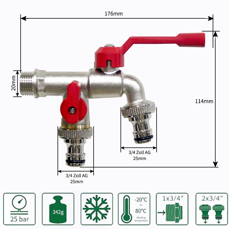 Outdoor Double-Control Brass Faucet for Kitchen and Garden
