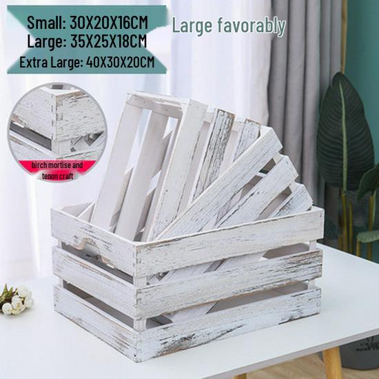 Distressed Wooden Rectangular Basket for Fruit & Vegetable Display