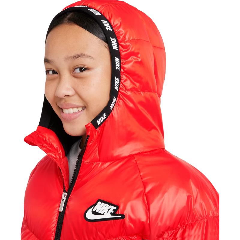Nike Piumino Bambino Ricamo Logo con Cappuccio Caldo Rosso Capispalla Bambino DO5197-673