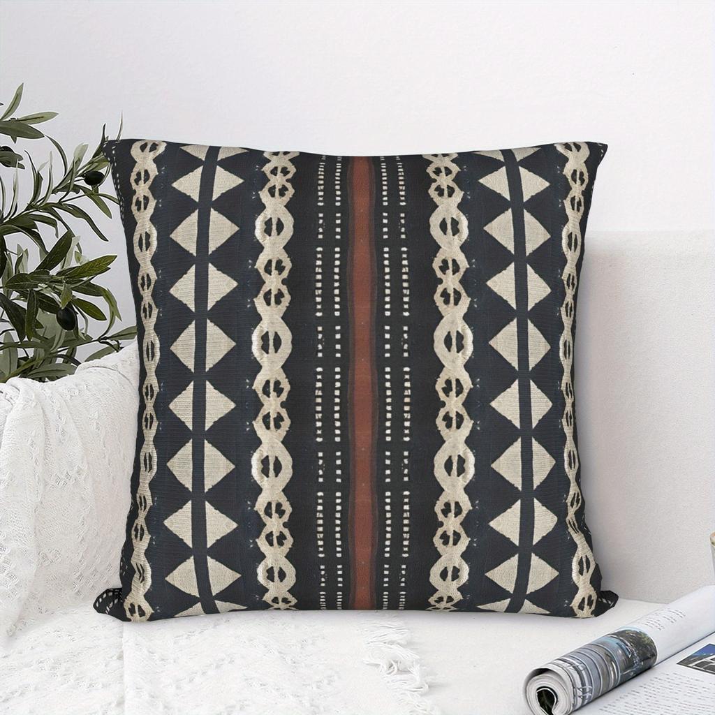Fijian Tapa Grey Pattern Decorative Cushion Cover - Bohemian Sofa Pillow Case