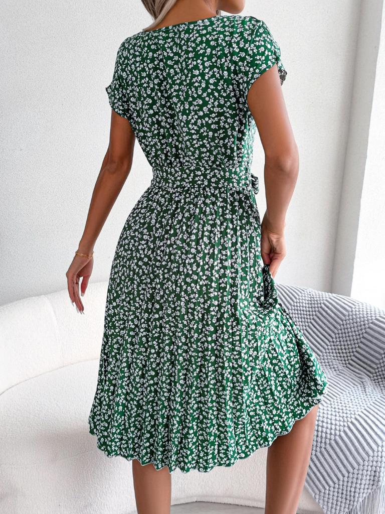 Abito stampato con scollo a O, elegante abito attillato per le donne, a maniche corte, abiti larghi, abito casual