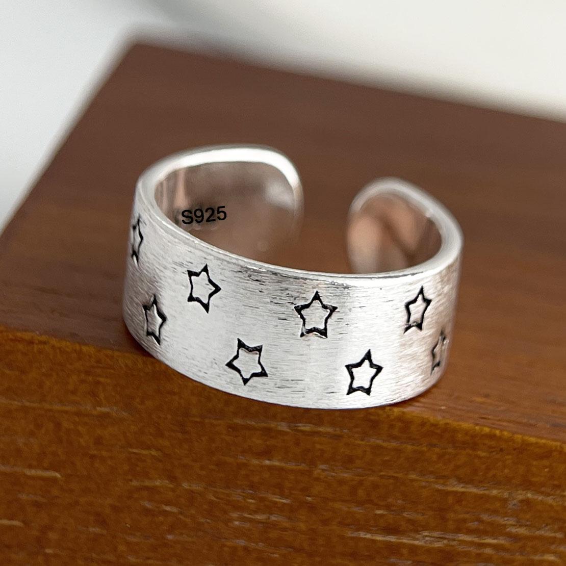 

925 Sterling Silver Rings for Women Couple Minimalist Handmade Simple Wide Star Ring Fine Jewelry Gift Prevent Allergy resizable