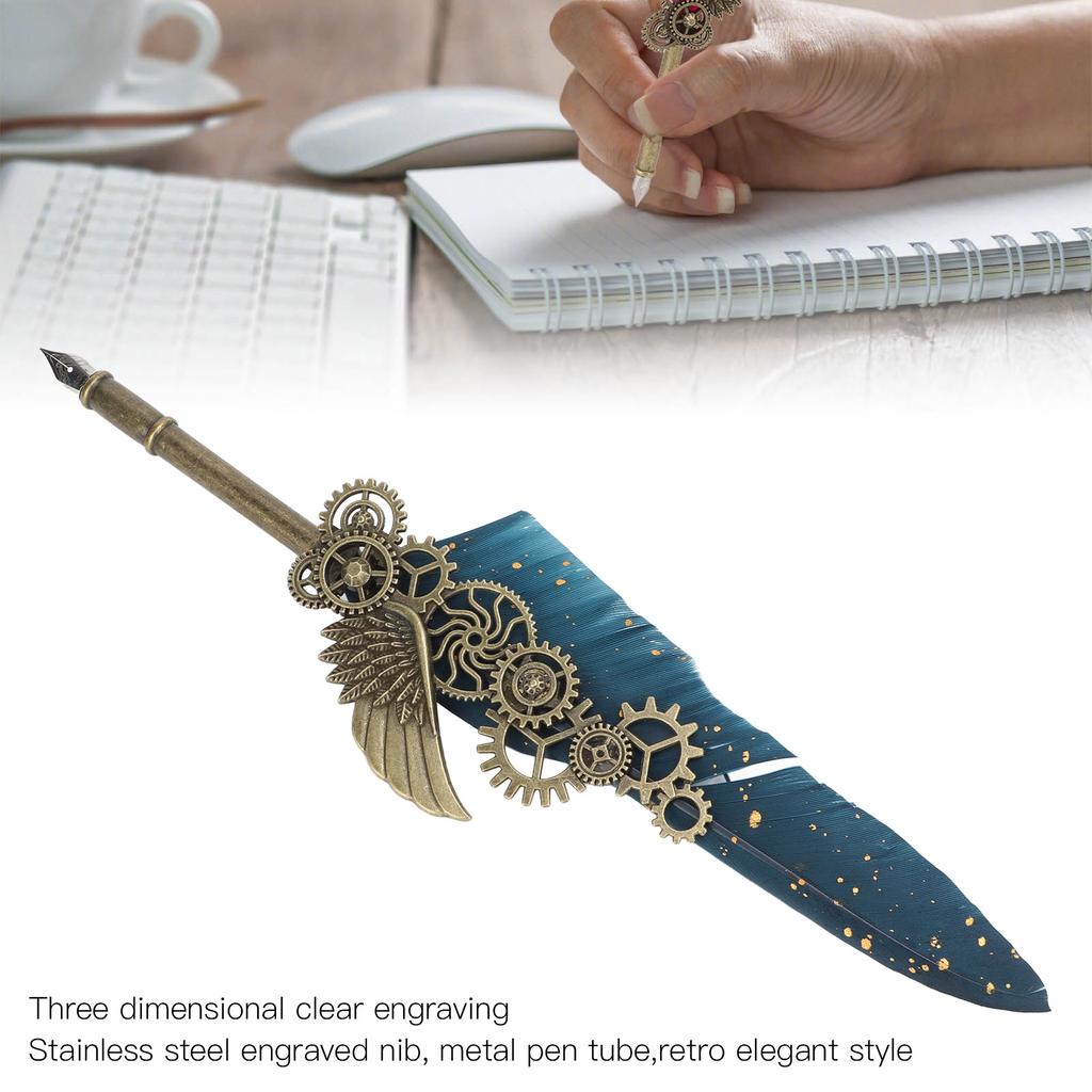 Quill Pen Set Metal Penholder Retro Elegant   Clear Engraving Flat Nib 1 to 5mmCelsius0.04 to 0.20in Writing Dip Pen Kit