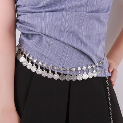 Kulatý mincový pasový řetízek v retro stylu s prodloužením a nastavitelnou délkou, břišní taneční pasový řetízek, dámský módní doplněk