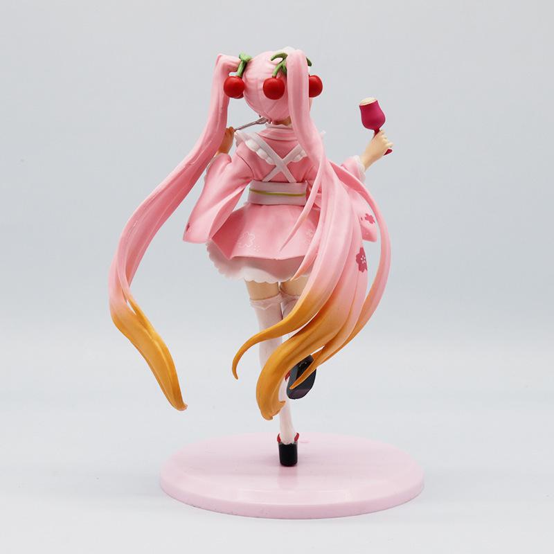 Sakura Miku Wine Glass Anime Doll Figurine with Long Hair - PC Case Ornament Gift.