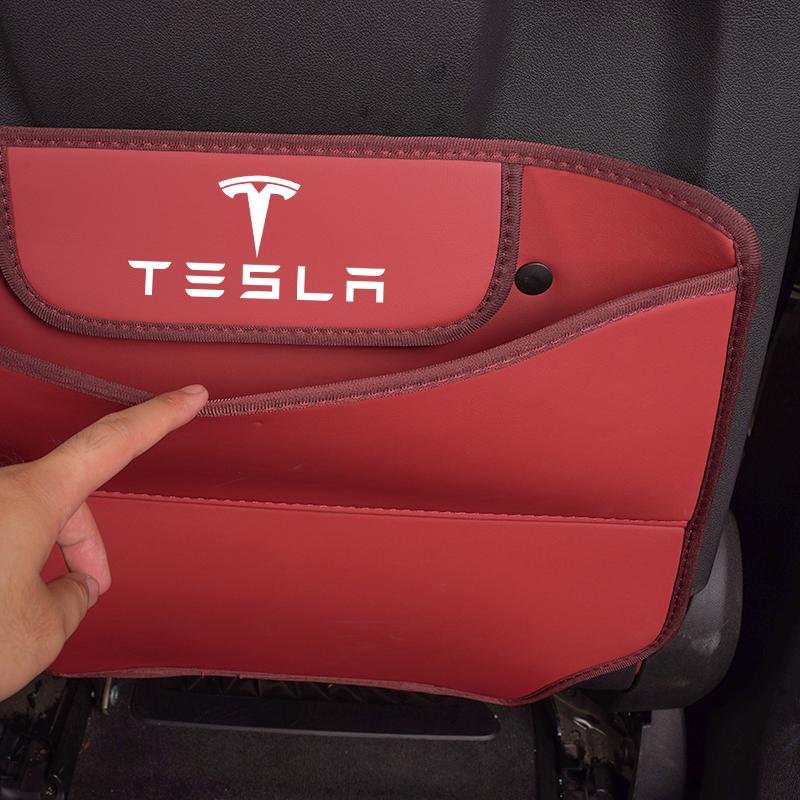 Car Seat Anti-Kick Pad Leather Cover Interior Storage Bag For Tesla Model-Y Model-3 Model-X Model-S Cybertruck Roadster SpaceX