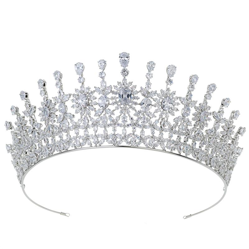 Traditional Large Classic Wedding Tiara Unique Design Cubic Zircon Bridal Hair Accessories Crown Women BC5697 Corona Princesa
