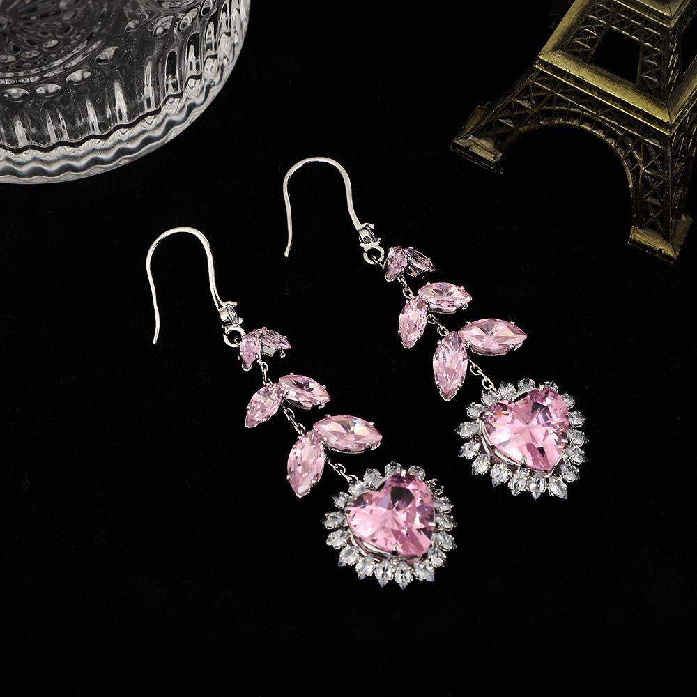 Luxury Zircon Teardrop Leaf Necklace & Earring Set - Elegant Women s Fashion Jewelry