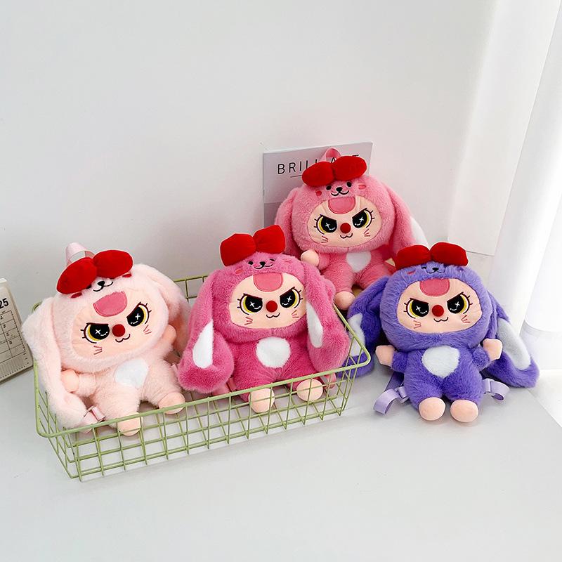 Super süße und niedliche Wow dreijährige Schlappohr-Kaninchenpuppe Tasche Kinder Spaß Trend Spiel Greifpuppe Puppenrucksack