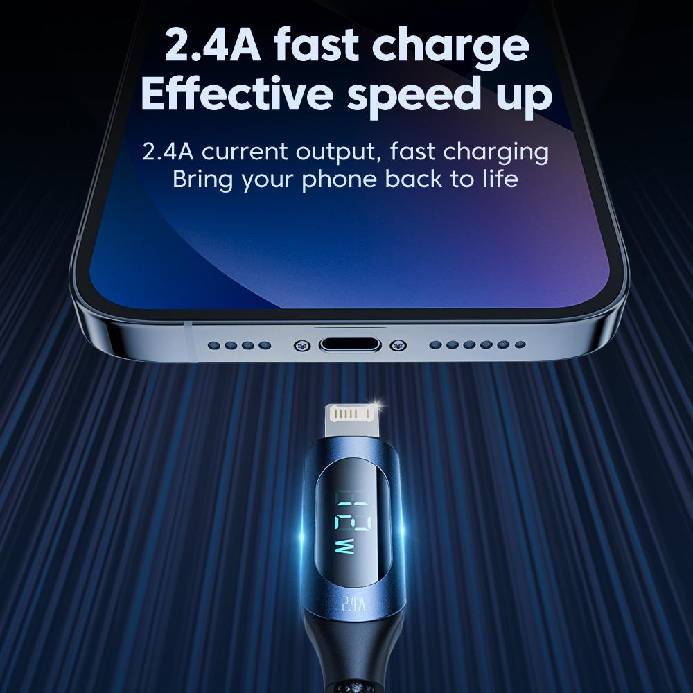 USB Cable To iP Cable for iPhone 14 13 Pro Max LED Digital Display 2.4A Fast Charging Apple Cable for iPad Air Data Cord