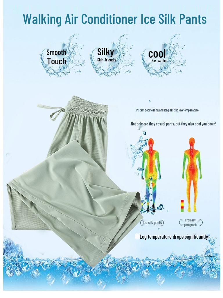 2025 Women's Summer Ice Silk Wide-Leg Floor-Length Pants - Thin, Loose, Slimming, Casual Straight Leg Fit