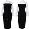 Women Elegant Business Long Sleeve Blazer Collar Patchwork Pencil Midi Dress