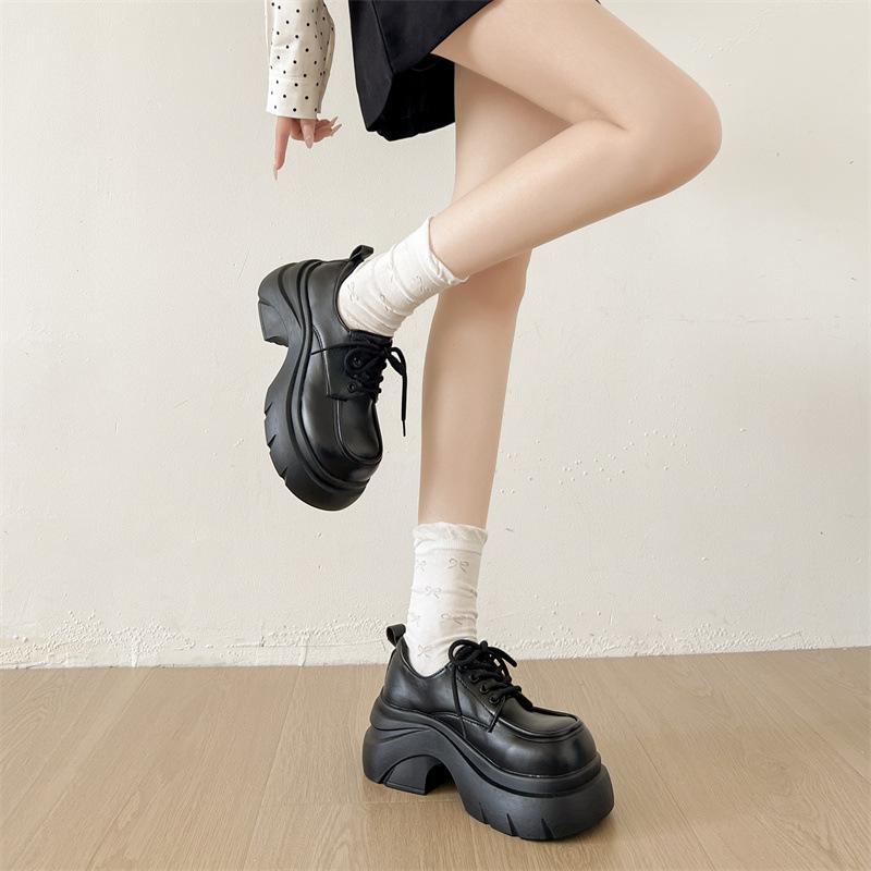 Fashion Women's Platform Loafers Female British Style Round Head Casual New Chunky High Heel Single Shoes Dress Lace-up Leather Pumps