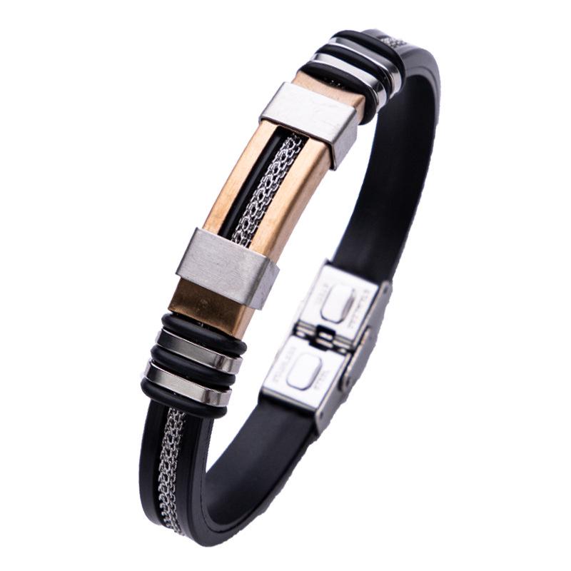 Bracelet Rétro Homme en Acier Inoxydable et Silicone