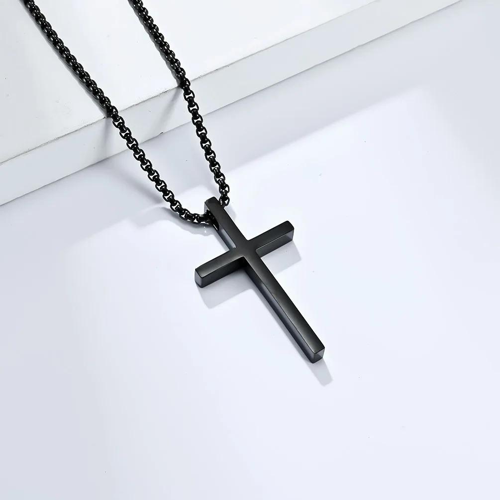 Titanium Steel Cross Necklace For Men Women Black Gold Silver Color Chain Crucifix Pendant Punk Party Never Fade Jewelry