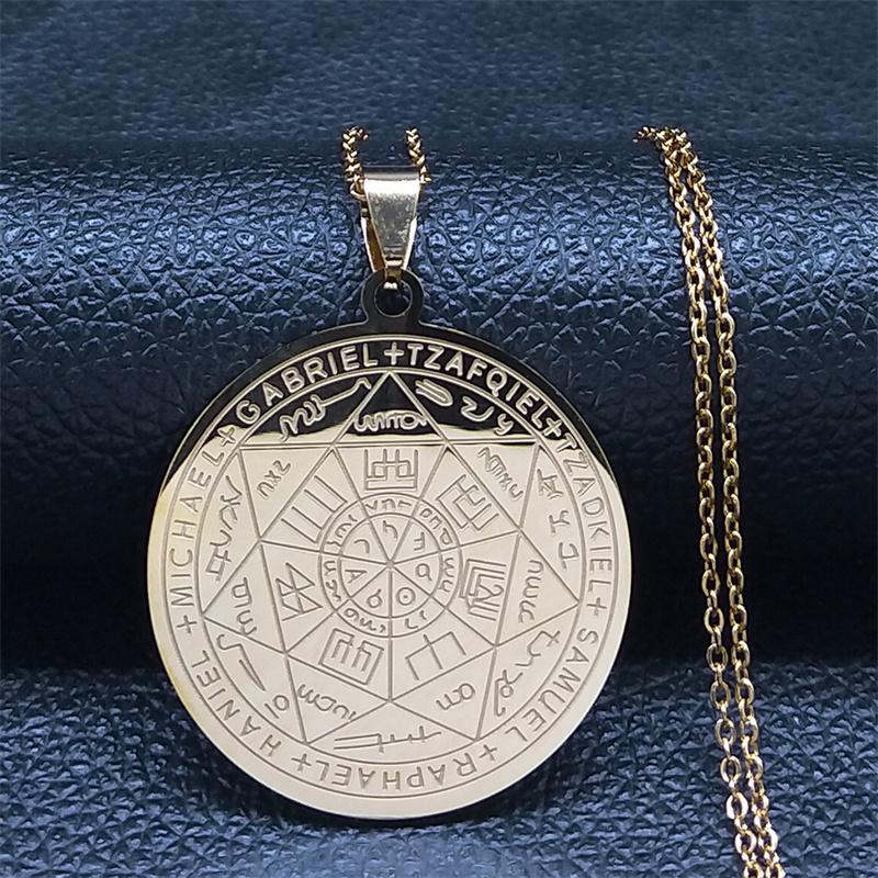 Seven Archangels Amulet Stainless Steel Necklaces Men Seal of Salomon Talisman Christian Protection Jewelry