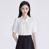 Women's Detachable Bow Short Sleeve Chiffon Blouse