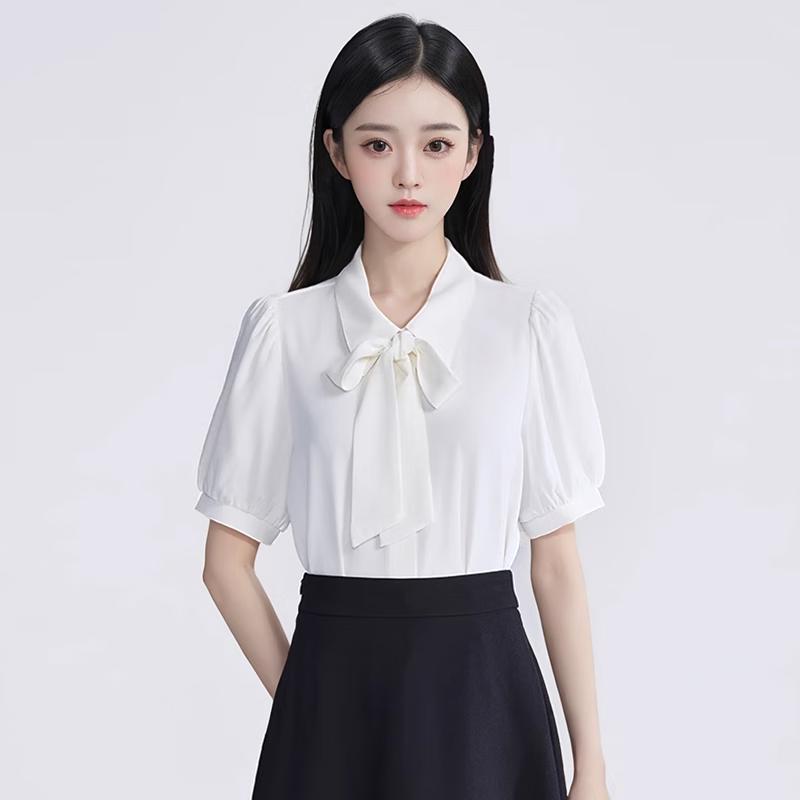 

Women s Detachable Bow Short Sleeve Chiffon Blouse XL