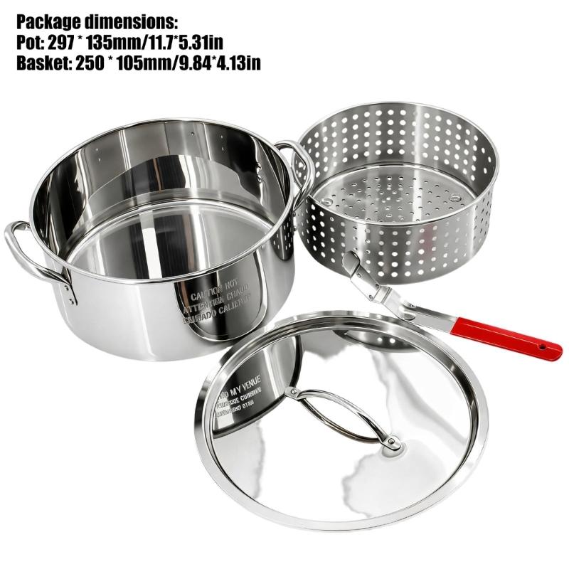 Deep-Frying Pot and Basket Set with Food-Grade 201 Steel Construction, Pot Lid, and Easy-Cleaning Design for Outdoor Meals and Group Parties
