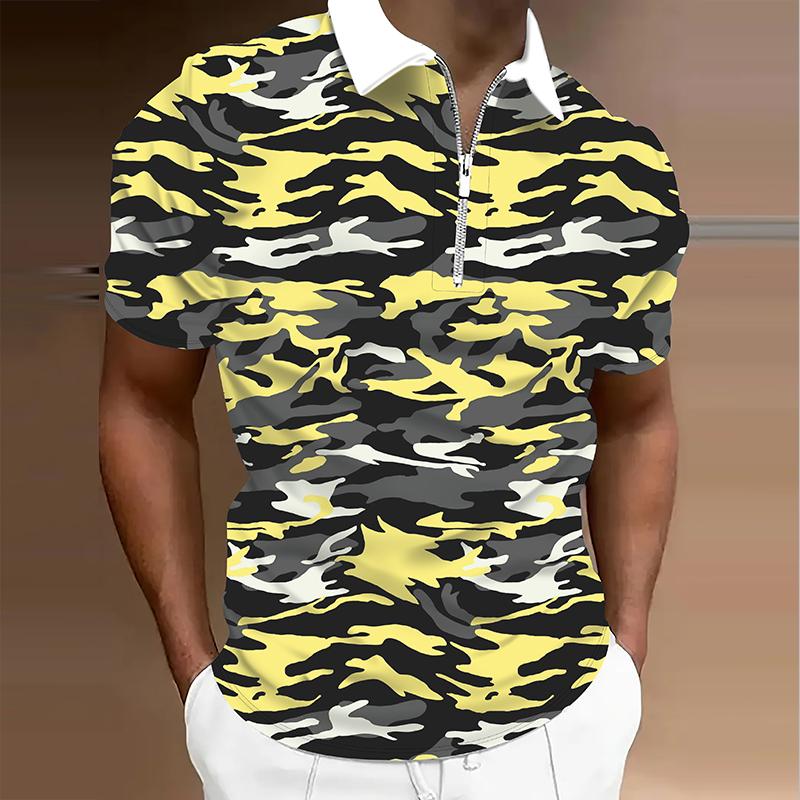 

Men s Shirt Polo Casual Zip Short Sleeve Fashion Casual Zipper Summer Spring Regular Fit 3D Camouflage Print Shirt 8XL жовтий