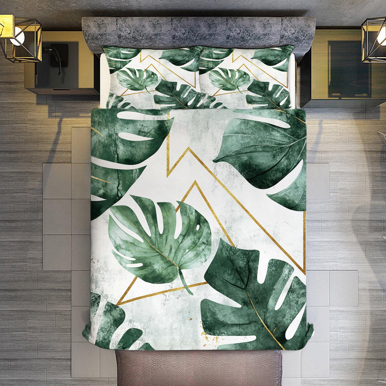 

Mori Leaf Golden Thread Printing Bedding Three-Piece Set Quilt Cover Pillowcase Bed Sheet 90 Sanded Cloth 70 * 133cm (and 75cm * 50cm)