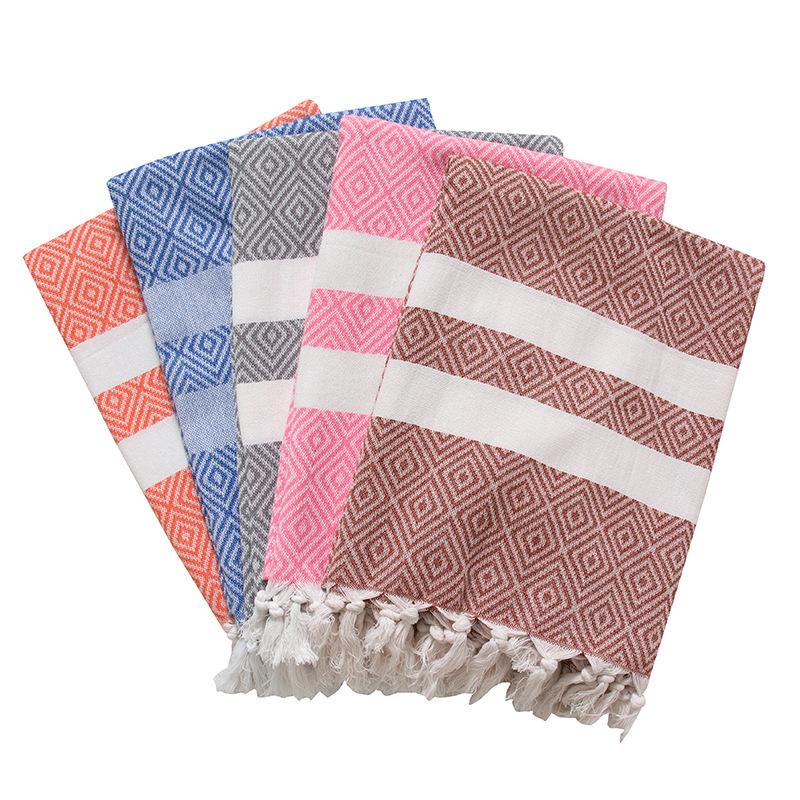 100% Cotton Striped Tassel Beach Towel - 30 Color Options