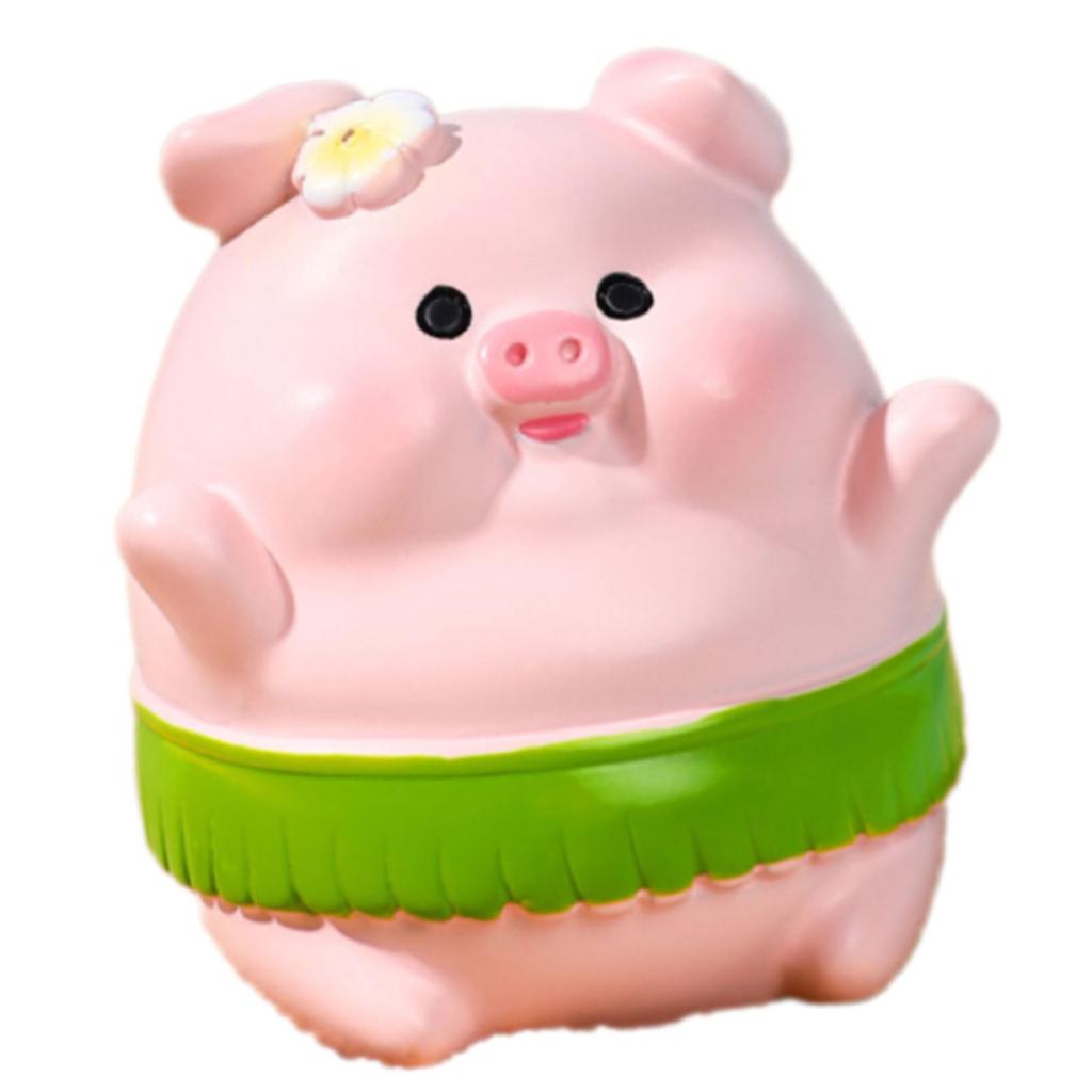 Creative Summer Pig Figurine Beach Themed Desk Decors Resins Animal Miniature Ornament For Home Office Tabletop Shelf