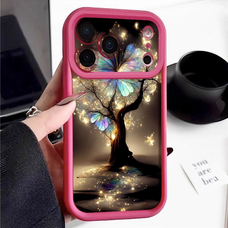 Shining Fantasy Tree Butterfly Case For iPhone 17 Pro Max Shockproof Silicone Bumper Cover For iPhone 16 Pro Max Funda iPhone 15 14 13 12 11 16E