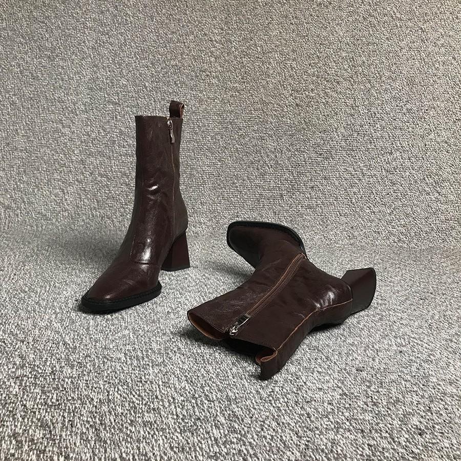 2024 autumn and winter new Martin boots women's pointed high heel thick heel side zipper short boots patent leather high heel fashion boots