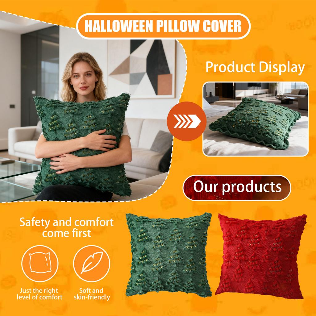 Christmas Lights Embroidered Pillow Case American Retro Living Room Sofa Pillow Cushion Christmas Atmosphere Home Decoration