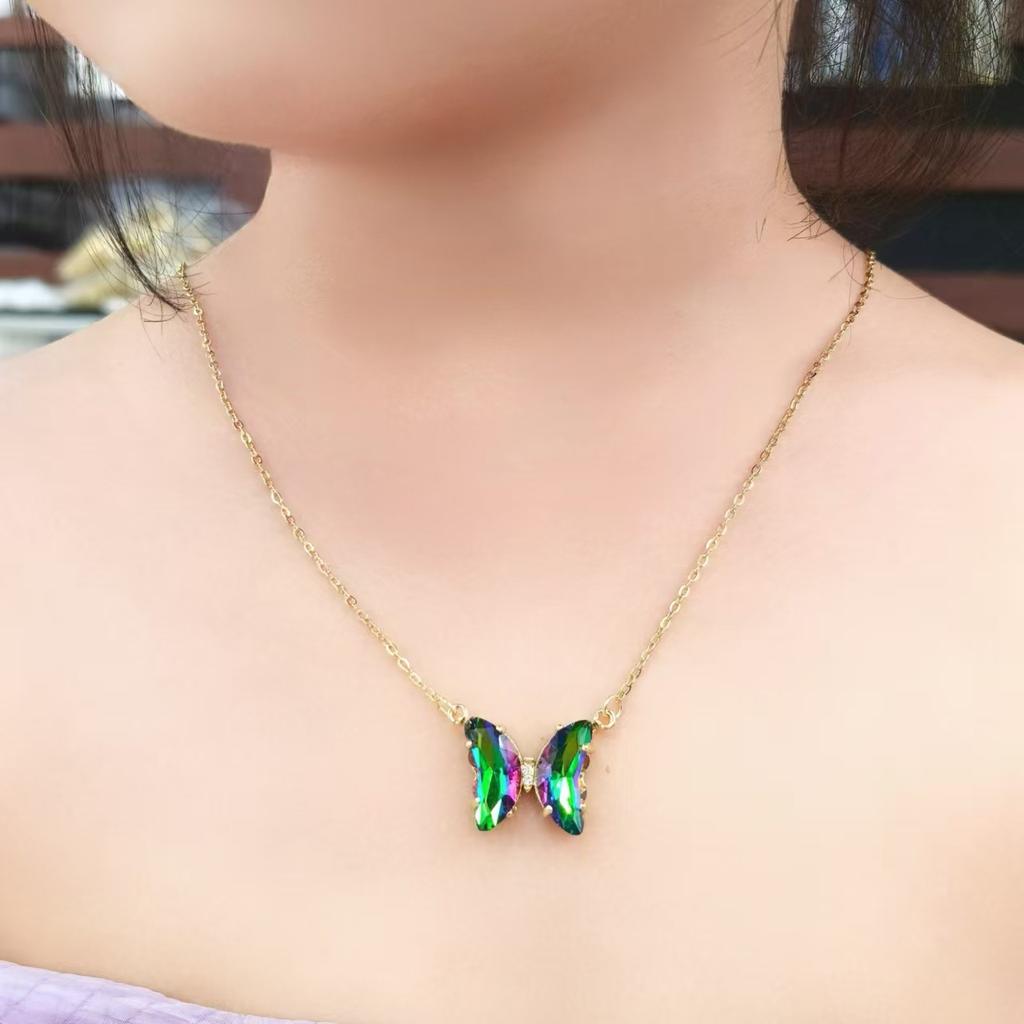 Gradual Change Butterfly Necklace Female Trend Dream Crystal Pendant Collarbone Chain