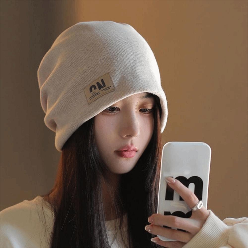Coldproof Plush Beanies Hats Thickened Letter Pullover Hats Fashion Fleece Knit Beanies  Autumn