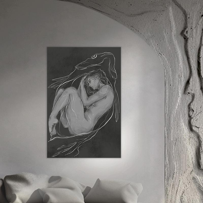 Dark Academia Art Sex Women Skull Poster Prints Canvas Painting Living Room Home Decor Sketch Line Art Black and White Wall Art