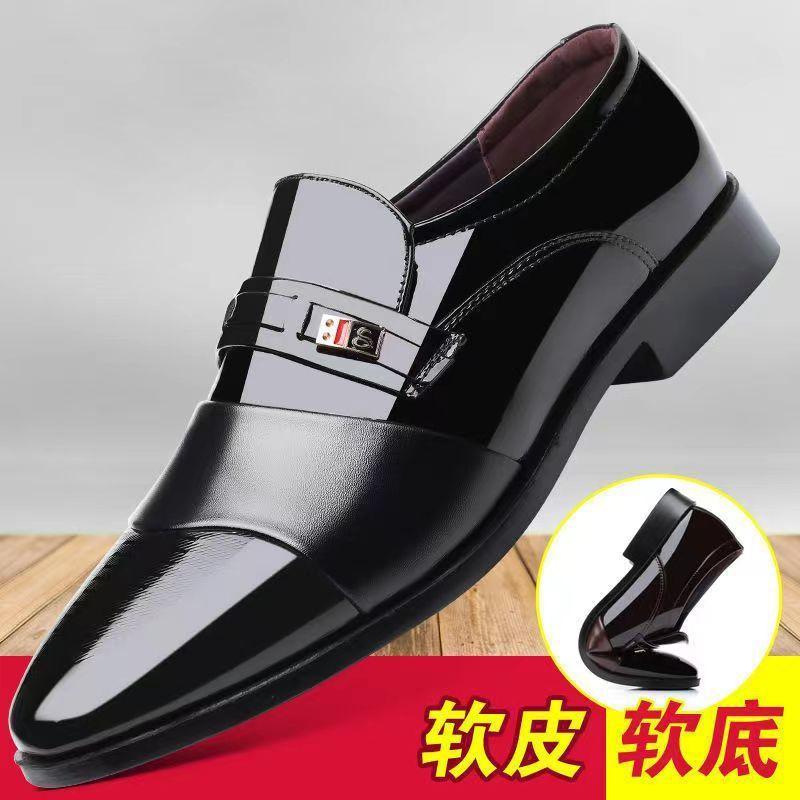 Men's shoes business casual new pointed bright leather patent leather British fashion men's leather shoes foot cover security work shoes