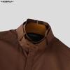 INCERUN S-5XL Men Casual Stand Neck Long Sleeve Loose Cargo Shirts Tops