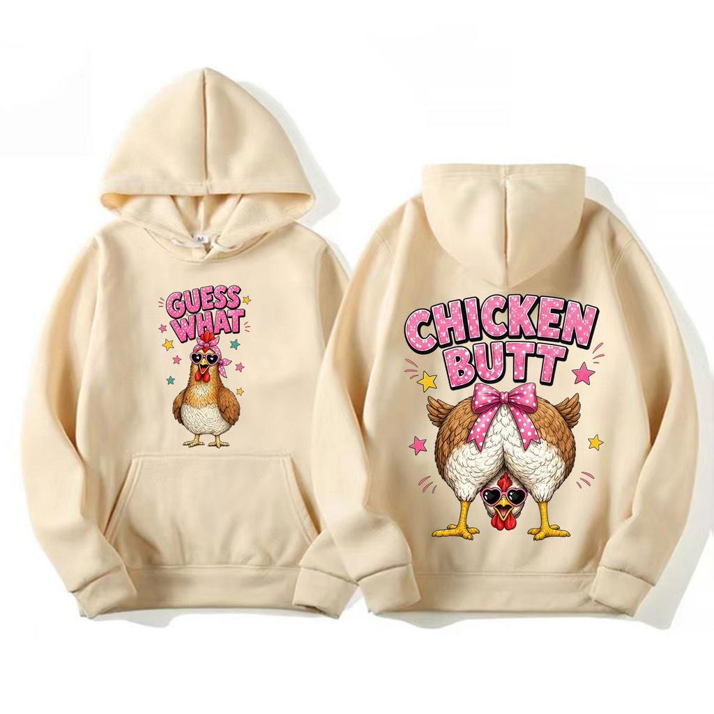 Cartoon Guess What Chicken Butt Cute Funny Hoodies Unisex Harajuku Vintage Kawaii Sweatshirts High Quality Long Sleeve Hoodie