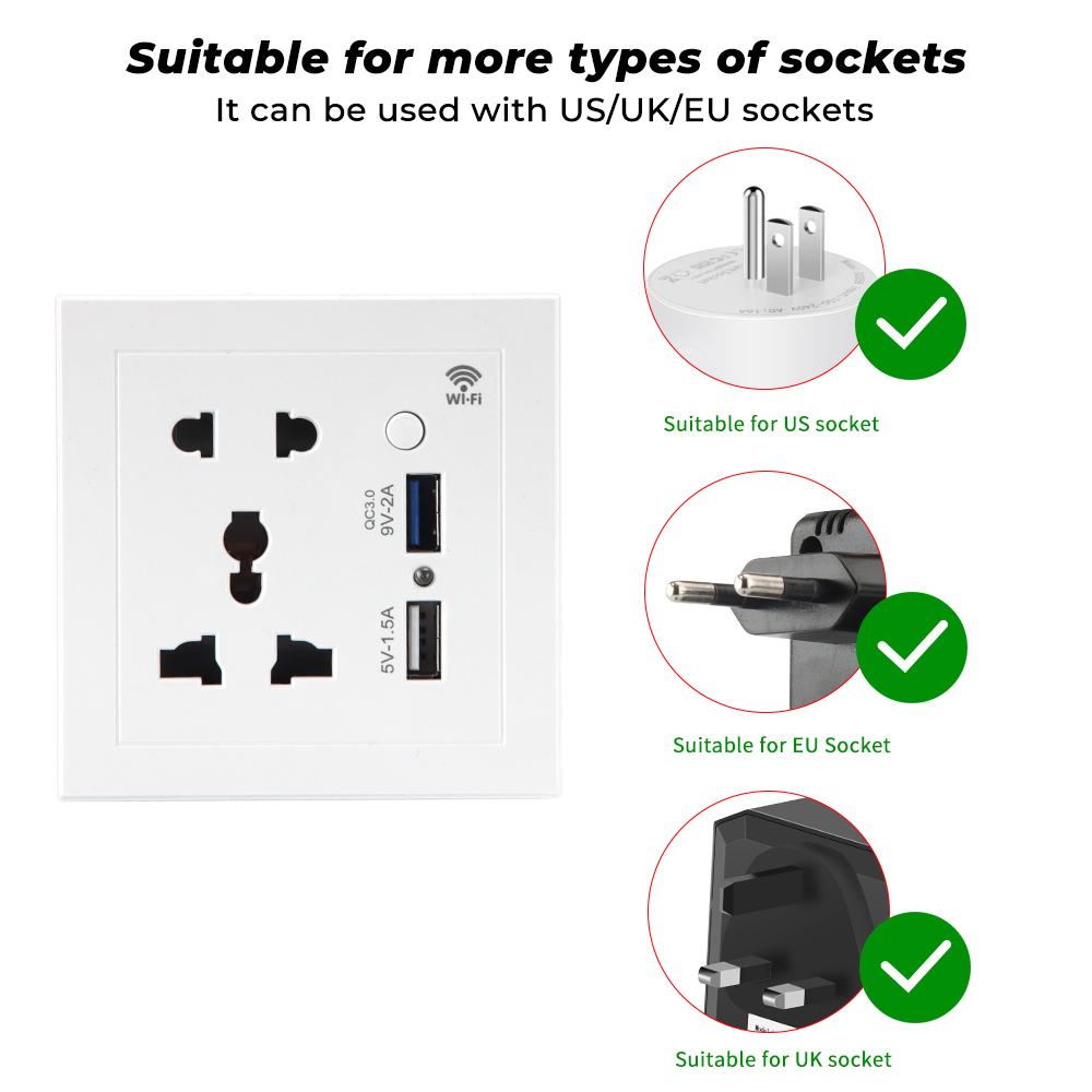Tuya Wifi Smart Socket Us Eu Uk Plug Quick Fast Charger 3.0 Usb Charging Timing App Electrical For Google Home Alexa