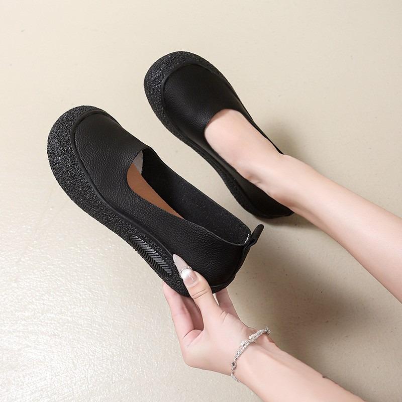 Fashion New Women's Soft Leather Ballet Flats Foldable Soft Sole Short Square Toe Granny Shoes Retro Versatile Trendy Shoes for Women