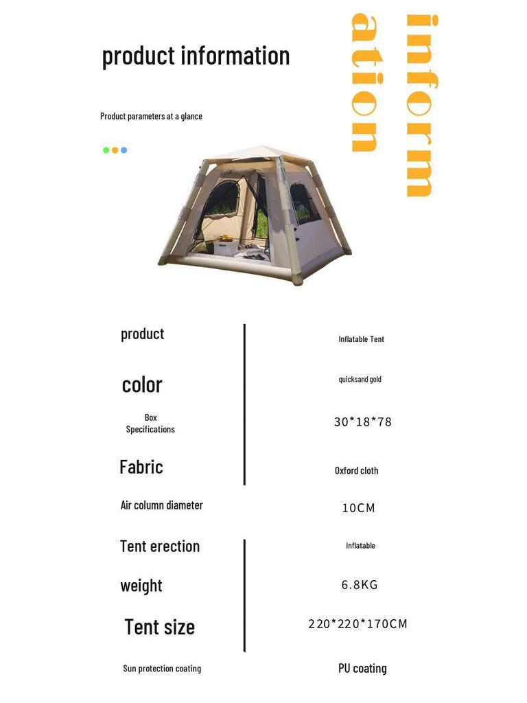 Portable Rainproof 3-5 Person Inflatable Tent - Fully Automatic Outdoor Camping Gear