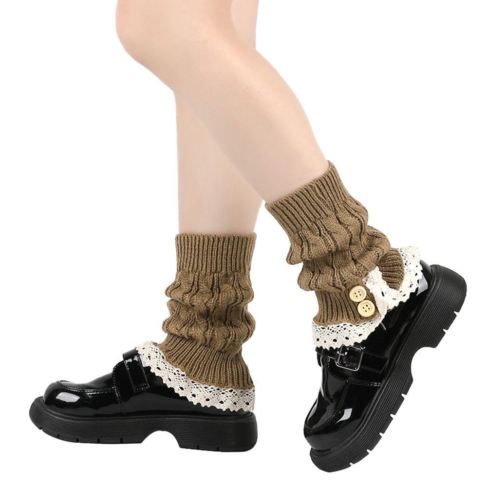

Lolita Women Leg Warmers Winter Warm Japanese Harajuku Style Thick Boot Socks College Style Ruffle Leg Sleeves Warmer хакі