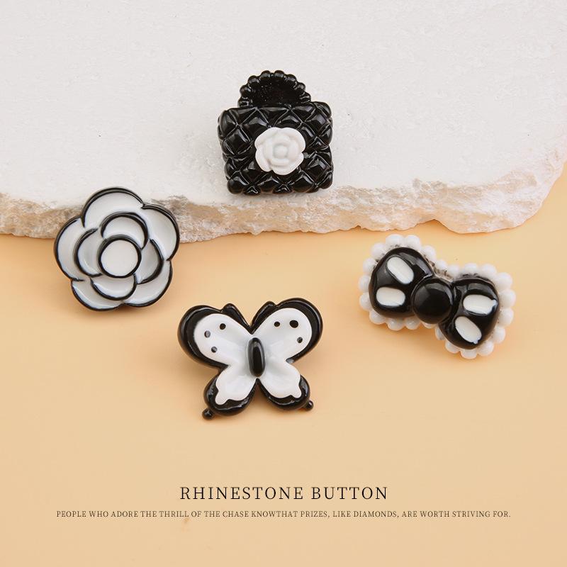5pcs Children'S Clothes Sweater Buttons Cartoon Bow Buttons Baby Cardigan Jacket Cute Flower Decoration Black And White Buttons