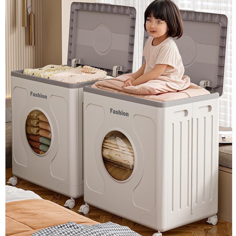 Large Flip-Top Storage Box with Wheels for Clothes, Toys & Quilts