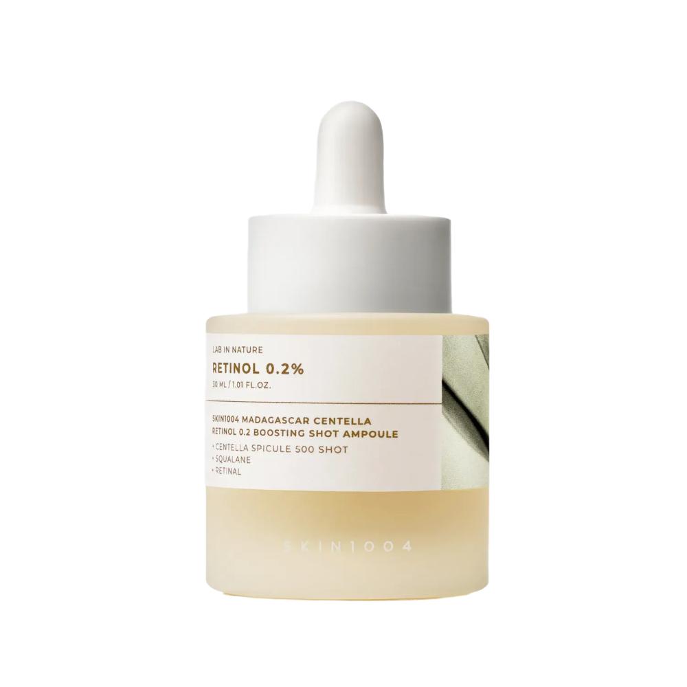 

Skin1004 Ампула Madagascar Centella Retinol 0.2 Boosting Shot 30 мл-0,2% Мягкая формула,Усиливающая антивозрастная и осветляющая сыворотка,Увлажняющий уход против морщин