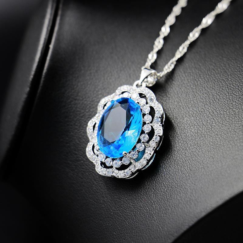Oval Zircon Necklace Women'S, Versatile High-End Sense Matching Chain Women'S Large Gemstone Pendant