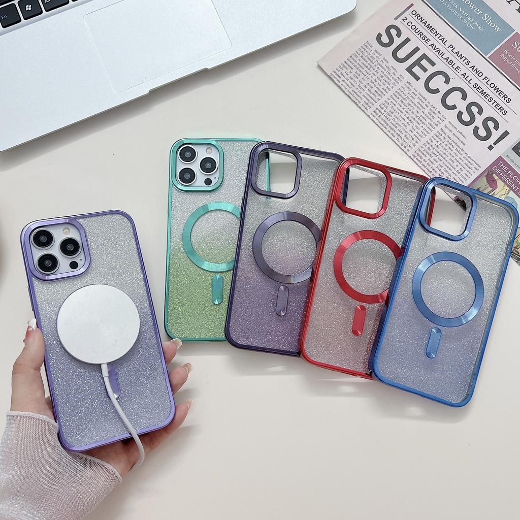Applicable To Iphone17promax Mobile Phone Case, Apple 16pro Electroplating Magnetic Mobile Phone Case 15 Gradual Change Glitter