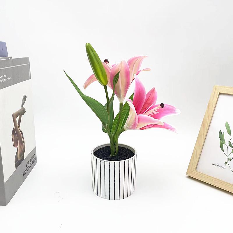 Lily Flower Faux Bonsai Tabletop Decor Interior Arrangement Prop Photographic