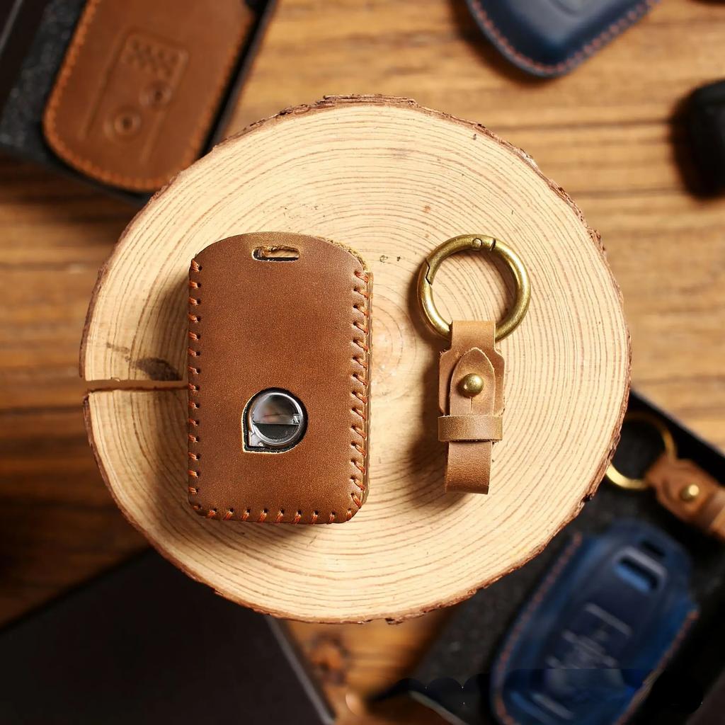 For Volvo Xc60 S90 Xc90 Xc40 Car Key Case Cover Key Fob Holder Remote Leather Pure Handwork Free Keychain Quantity Customized