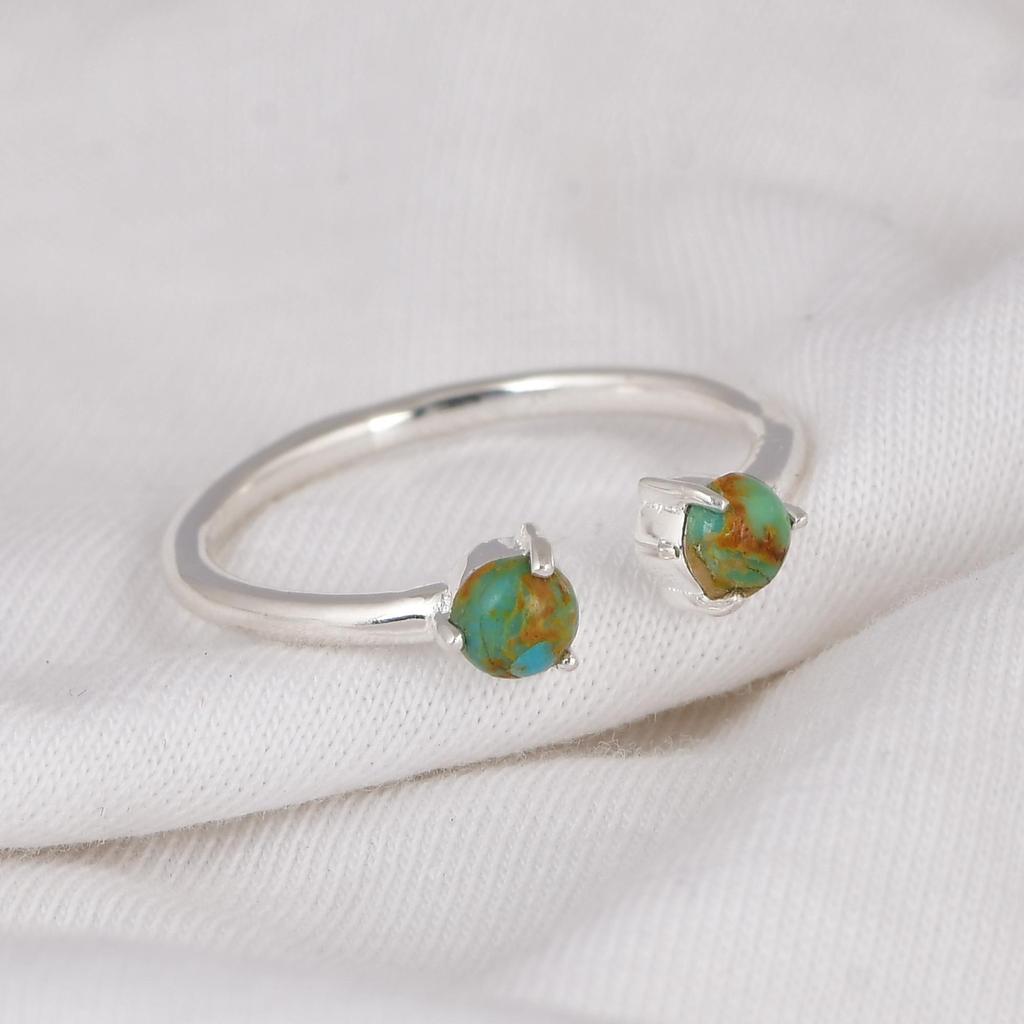 Kingman Turquoise Ring, 925 Sterling Silver Ring, Minimalist Turquoise Band Ring, Dainty Gemstone Ring, December Birthstone Gift