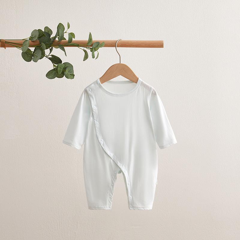 Spring & Autumn Baby Jumpsuit: Double Layer Belly Protection, Ultra-Thin Ice Silk Crawling Bodysuit, Boneless Close-Fitting Pajamas